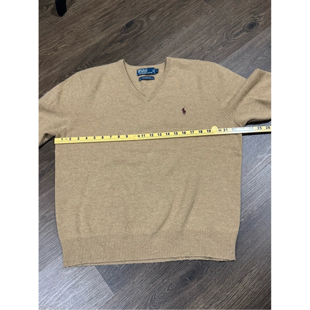 Vintage Polo Ralph Lauren Mens Lambswool V Neck Sweater Camel Sz L Heritage Prep - Picture 4 of 6